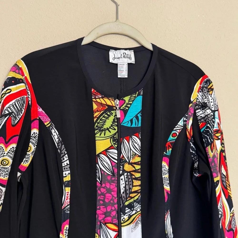 Joseph Ribkoff Vtg Jacket Top Vibrant Color Floral Print Hibiscus Women Size 12 - Picture 4 of 14